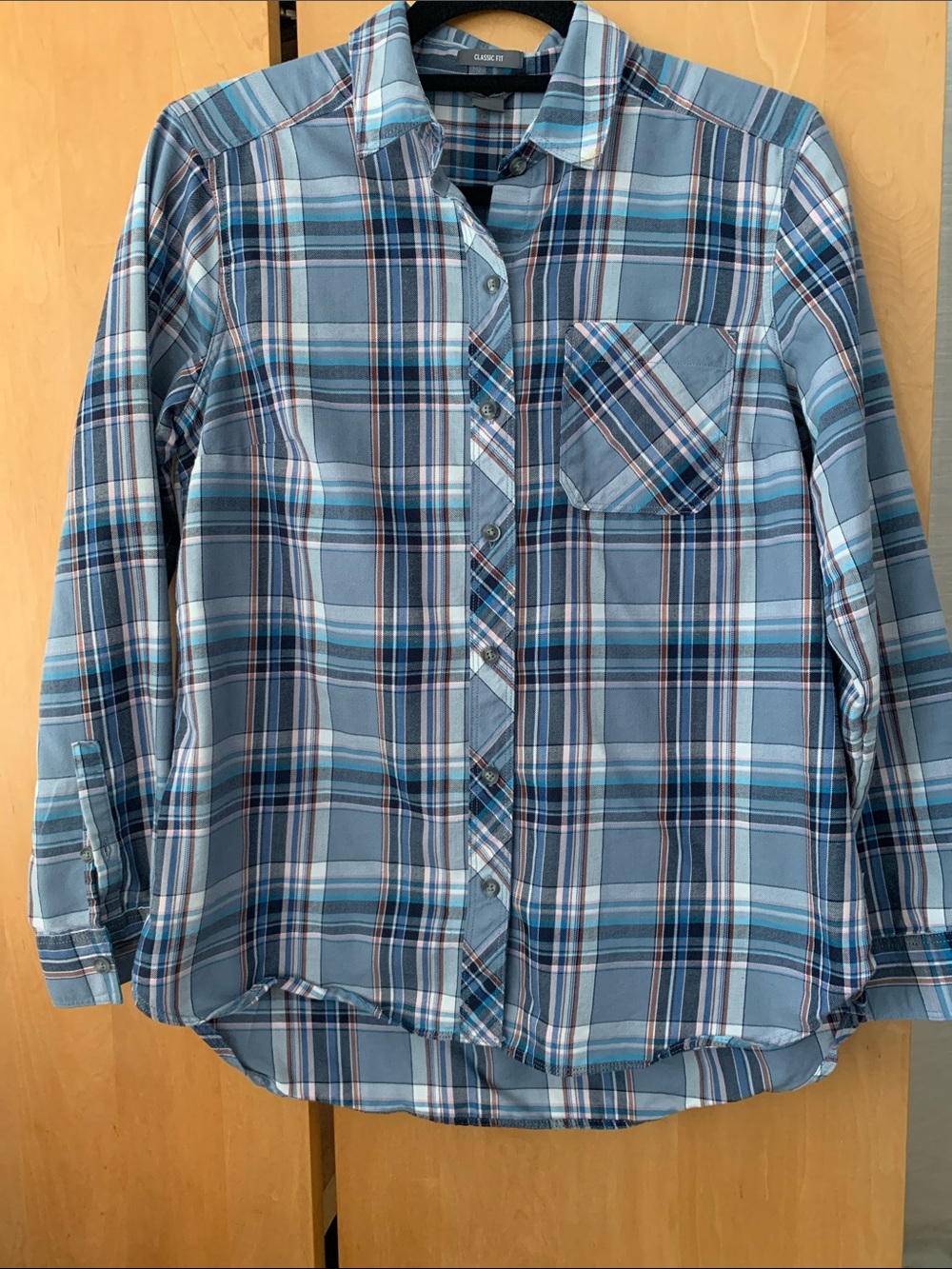 Eddie Bauer Women’s Lightweight Cotton Blend Blue & White Plaid Shirt